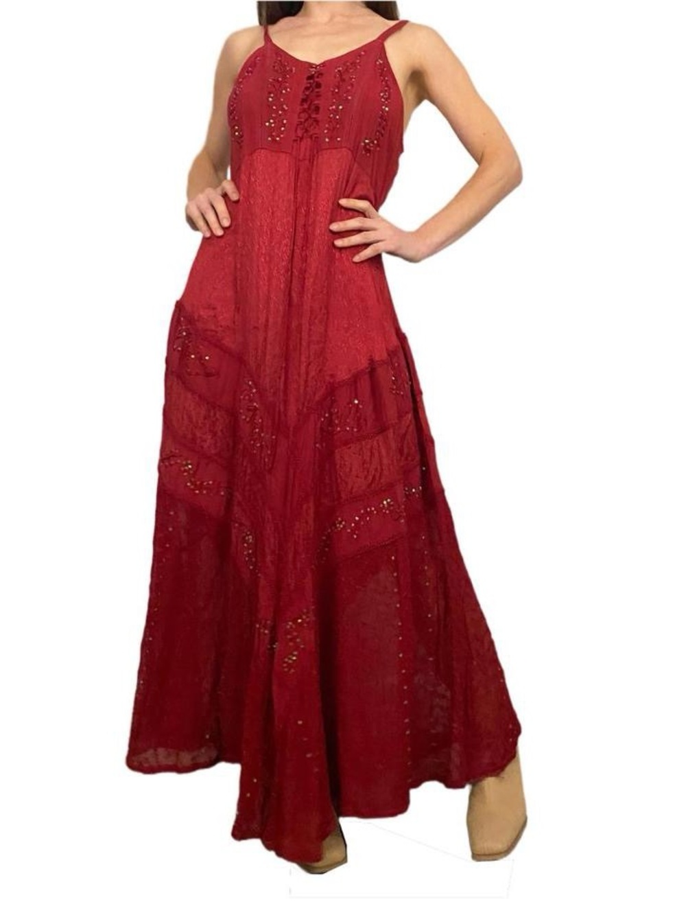 Crimson red embellished fairy maxi dress